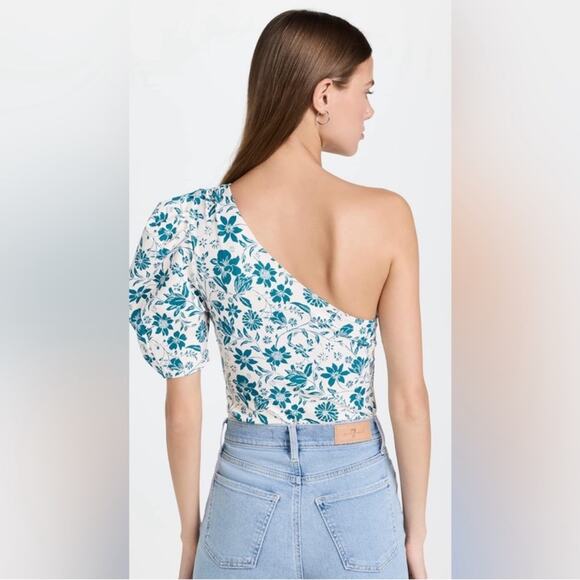 NWT free people peach combo floral One-Shoulder bodysuit size S - Picture 3 of 5